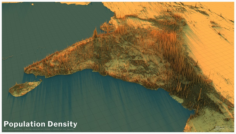 population density spikes around India