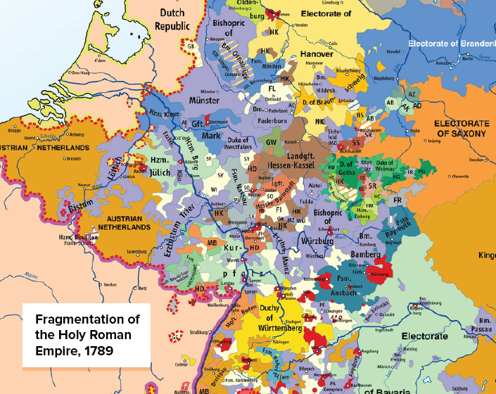 European map with Holy Roman fragments