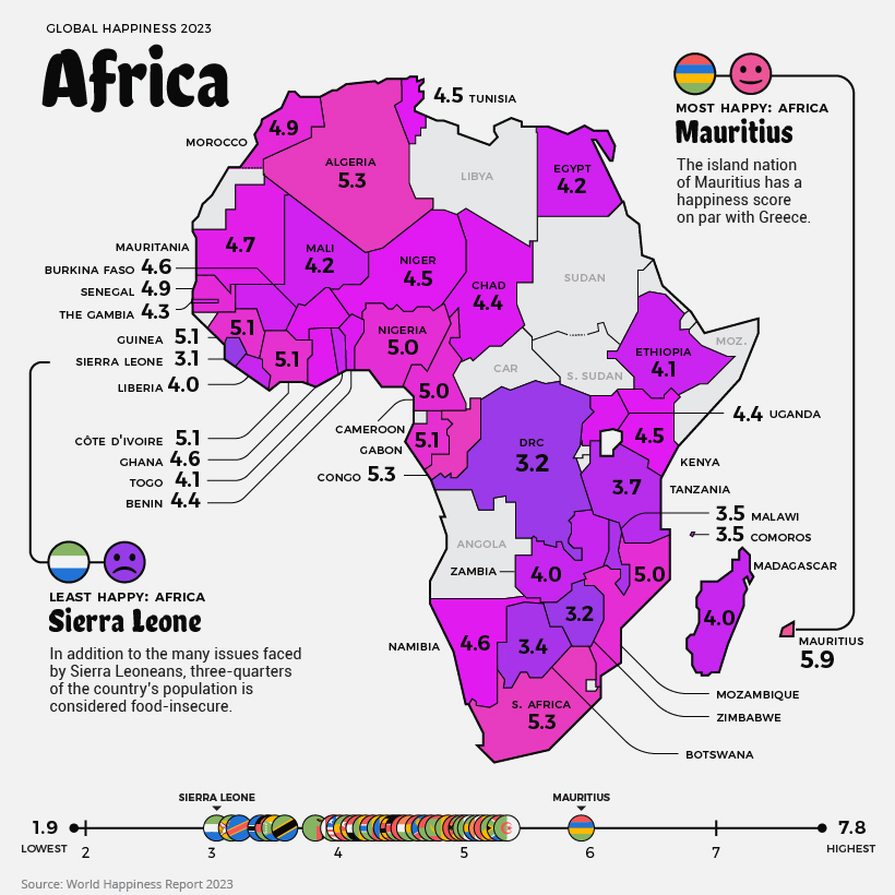 world's happiest countries 2023 - Africa map